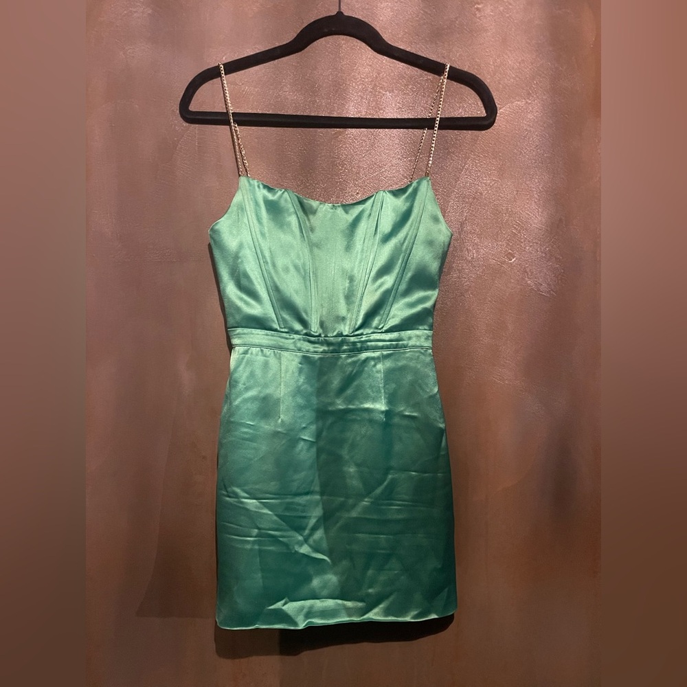 Retrofete Natural Green Satin Mini Dress